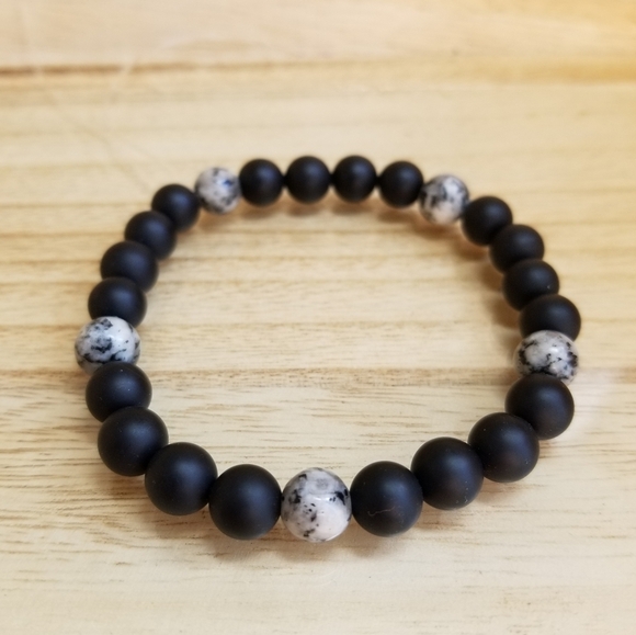 Black Onyx & Sesame Jasper Beaded Stretch … - Picture 6 of 8